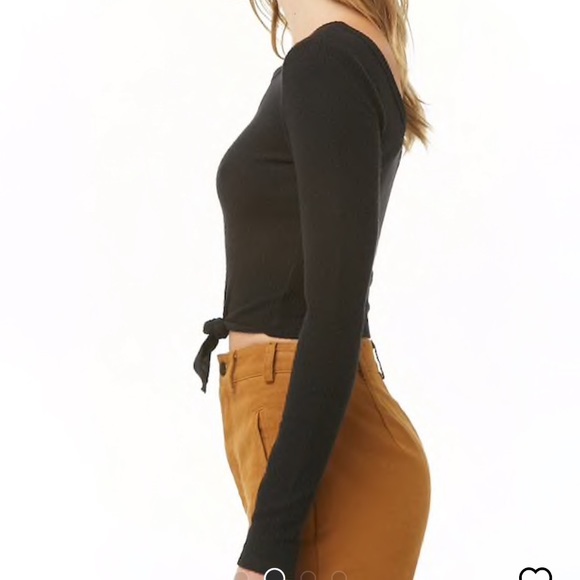 Sweater knit crop top tie long sleeve - Picture 2 of 4